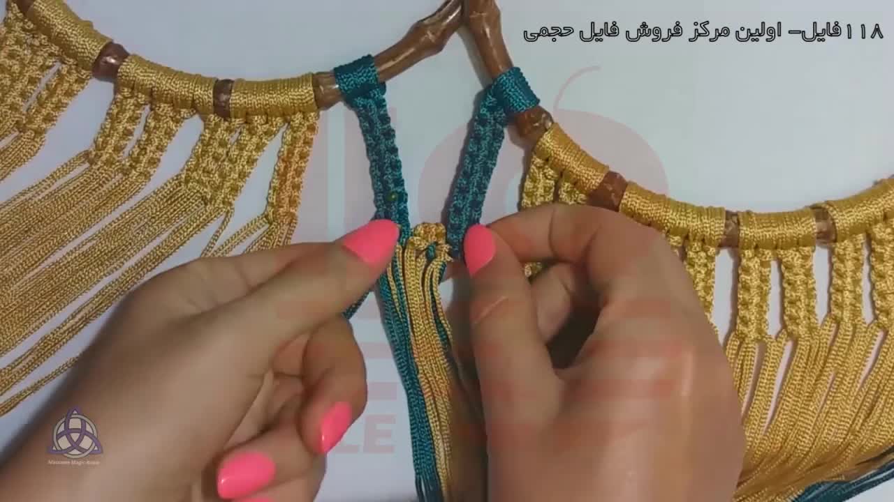 آموزش مکرومه بافی-کلیپ آموزش مکرومه بافی-بافت کیف مکرومه با دسته چوبی