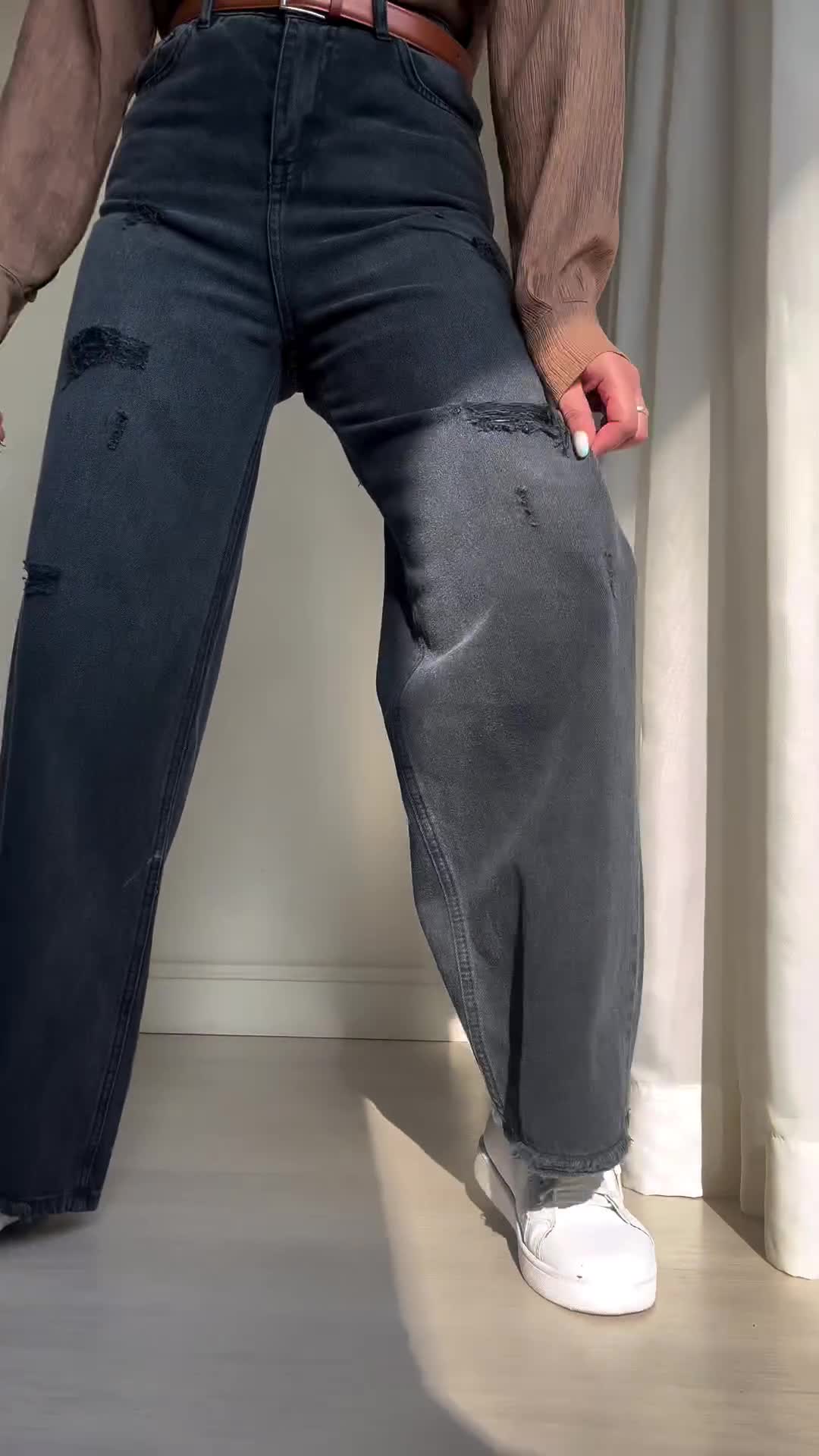 خرید شلوار جین بگ ذغالی زاپدار پادمیرا دخترانه ارزان قیمت