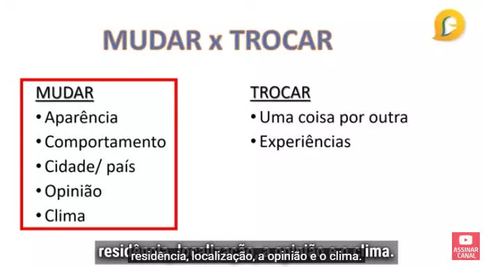 📌موارد کاربرد دو فعل mudar و trocar