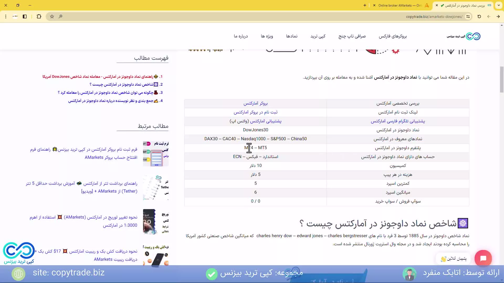 ‫نماد داوجونز در آمارکتس چیست؟  معامله DowJones30 در بروکر آمارکتس [شماره 331]