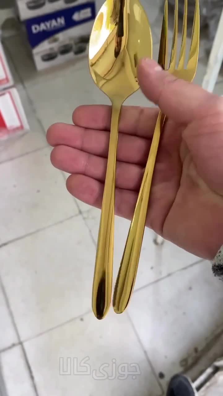 قاشق چنگال طلایی یونیک ۶ نفره ۱۲ پارچه مدل ساده آینه ای
