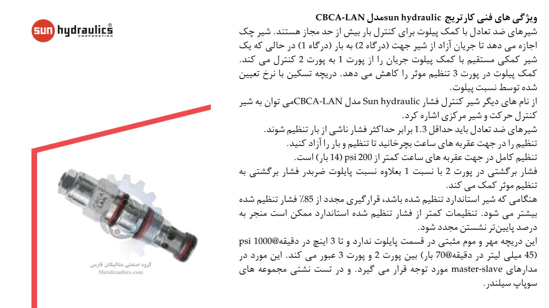 کارتریج SUN HYDRAULIC مدل CBCA-LAN