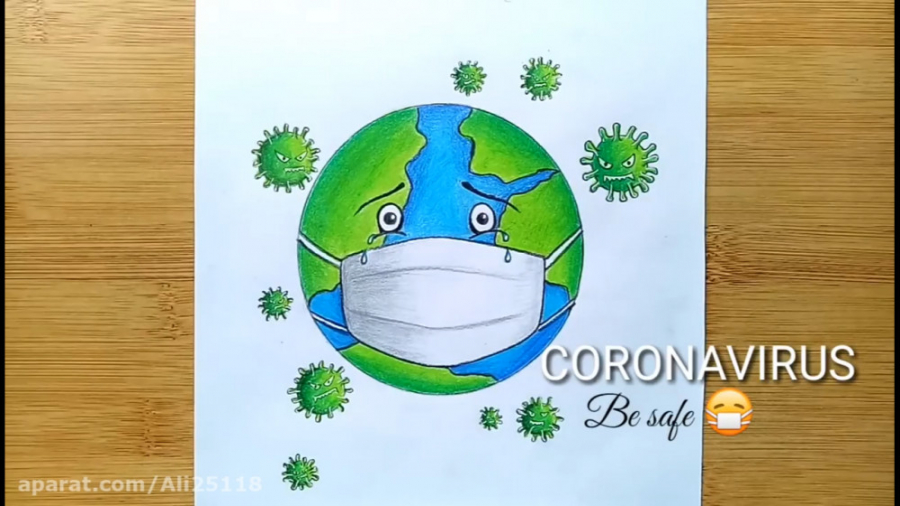 آموزش طراحی: نقاشی در مورد کرونا ویروس و کره زمین