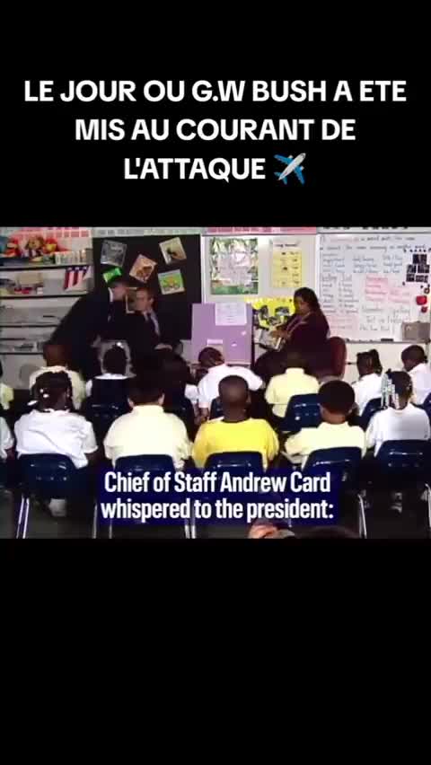   تصاویر تاریخی از لحظه خبر دادن حمله تروریستی ۱۱ سپتامبر به برج‌های دوقلو به جرج بوش رئیس جمهور وقت آمریکا