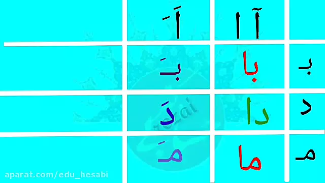 آموزش فارسی کلاس اول ابتدایی جدول صامت و مصوت  اول