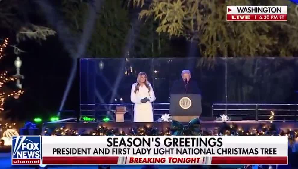   ترامپ و ملانیا درخت کریسمس ملی را  جلوی کاخ سفید روشن کردند