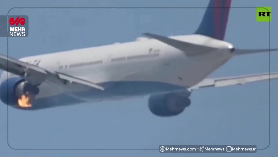 هواپیمای بوئینگ ۷۶۷ در آسمان آتش گرفت | لحظه آتش گرفتن هواپیما | 29 تیر 1404