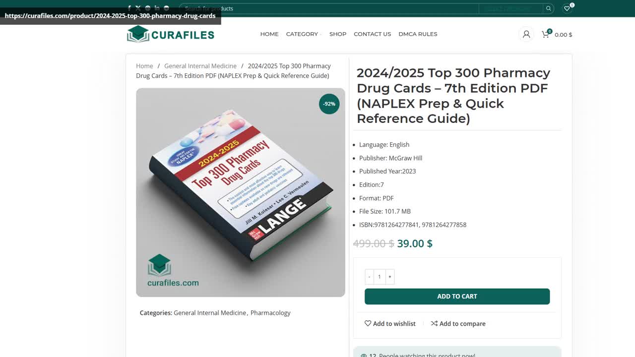 2024/2025 Top 300 Pharmacy Drug Cards – 7th Edition PDF (NAPLEX Prep & Quick Reference Guide)