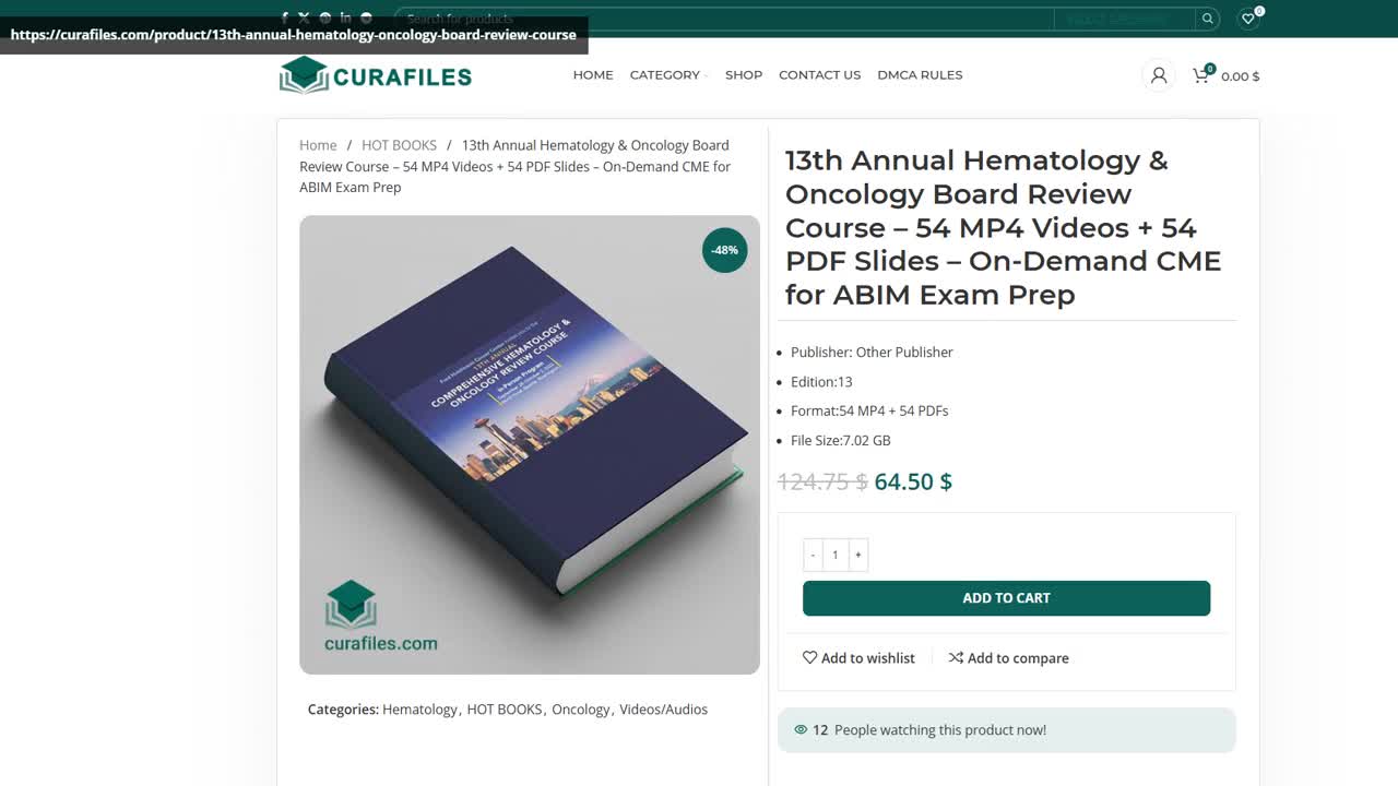 13th Annual Hematology & Oncology Board Review Course – 54 MP4 Videos + 54 PDF Slides – On‑Demand C