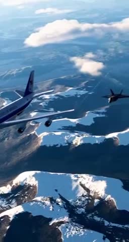   اسکورت هواپیمای رئیس جمهور آمریکا با شش جنگنده F-۲۲ بر فراز آلاسکا