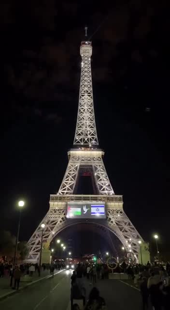   اقدام جالب روی برج ایفل؛ نماش پرچم‌ فلسطین و اسرائیل در قلب پاریس