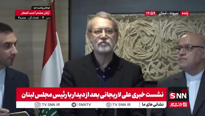   لاریجانی: داریم دنبال می‌کنیم که مسئله بازسازی خانه‌های تخریب شده لبنان انجام شود