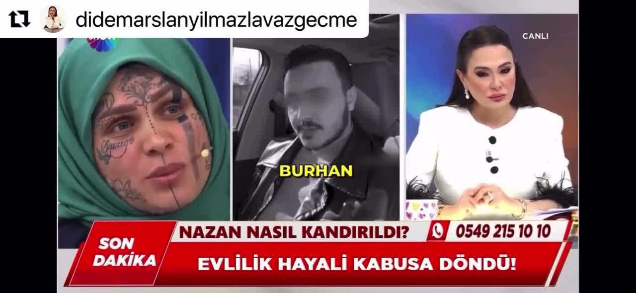   زن محجبه با تتوهای عجیب روی صورت در تلویزیون!