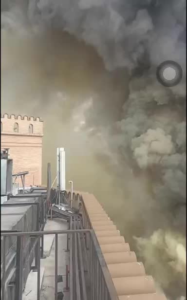   آتش‌سوزی شدید بازار جنت آباد تهران از نمای بالا