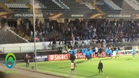 لگد زدن پاتریس اورا به یک هوادار قبل از بازی ویتوریا گیمارش و المپیک مارسی