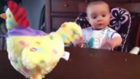  واکنش یک نوزاد بامزه در برابر مرغ تخم گذار