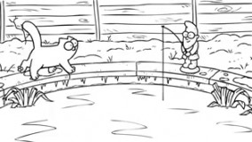 گربه سایمون ماهی گیری در زمستان  