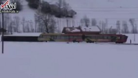 فیلم/ خروج قطار مسافربري از ریل بر اثر توفان در سوئيس