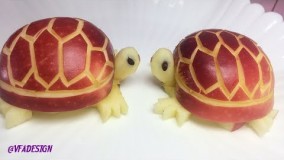 Artistic In Apple Turtles Carving Garnish - Fruit Carving Garnish Party Food Decoration.