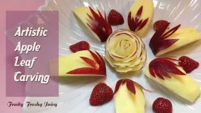 Artistic Apple Leaf Carving Garnish - تزیین سیب به شکل گل و برگ