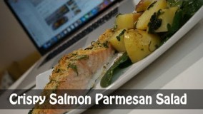 آشپزی مدرن-ماهی سمن با پنیر پارمسان و سیب زمینی