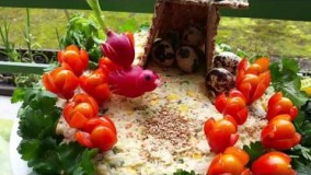 تزیین غذا-سالاد الیویه به شکل مزرعه