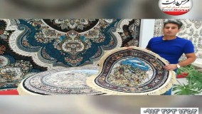 فرش گرد شکارگاه مینیاتور 1200 شانه - فرش مارکت -فرش کاشان