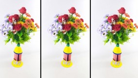 ساخت گلدان زیبا از بطری های پلاستیکی