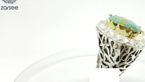 انگشتر فیروزه رگه طلایی نیشابوری مردانه دست ساز کد R74