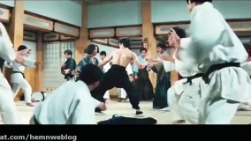 بروسلی و مبارزه با استاد ژاپنی در فیلم خشم اژدها