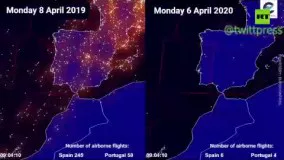 ترافیک هوایی جهان قبل از کرونا و حین شیوع کرونا را ببینید