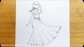 آموزش نقاشی سیاه قلم دختر و باد