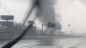 ثبت لحظه گردباد مهیب با دوربین خودرو