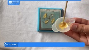 آموزش  زیورآلات رزینی - گوشواره رزینی چند تکه ای با سیم مسی و مهره طرح چند برگ - علیزاده