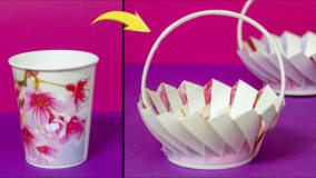 آموزش ساخت سبد با لیوان کاغذی ، کاردستی با وسایل دور ریختنی