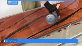 نصب کفپوش اپوکسی سه بعدی - نمونه تخته با کفپوش اپوکسی برنجی ، قهوه ای و مشکی