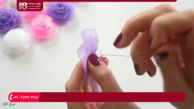 آموزش روبان دوزی|روبان دوزی|دوخت گل روبانی(دوخت زنجیره ای در روبان دوزی)