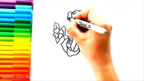 آموزش نقاشی کودکانه | نقاشی گل های زیبا با رنگ آمیزی