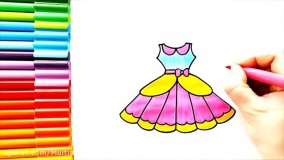 آموزش نقاشی کودکانه | نقاشی لباس مجلسی دخترانه