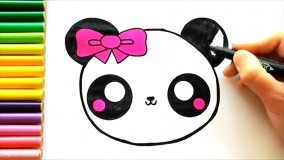 آموزش نقاشی حیوانات | نقاشی کودکانه زیبا | نقاشی پاندا با پاپیون خوشگل