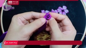 روبان دوزی-الگوی روبان دوزی-آموزش دوخت سبد گل با روبان