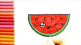 آموزش نقاشی کودکانه | نقاشی هندوانه شب یلدا