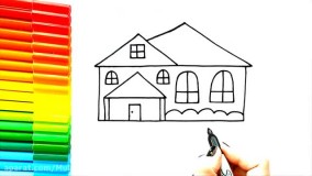 آموزش نقاشی فوق العاده زیبا خانه لاکچری برای کودکان