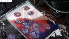 نقاشی با رزین-آموزش نقاشی آبستره-نقاشی آبستره گل های بنفش