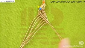 بافت دستبند مکرومه با مهره- دستبند بافتنی-دستبند طرح مثلث های زیگ زاگ