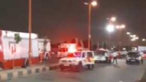 نیروهای آتش نشانی تهران در مسیر حرکت زمینی به آبادان