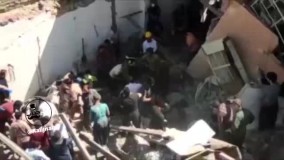 تصاویری از محل تخریب ساختمان چهار طبقه در پاوه