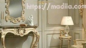 بازار فروش عمده آینه کنسول طلایی و سفید برای دکور آتلیه عروس در مجسمه سازی مادیا