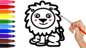 آموزش نقاشی شیر کیوت ، آموزش رنگ آمیزی نقاشی کودکان