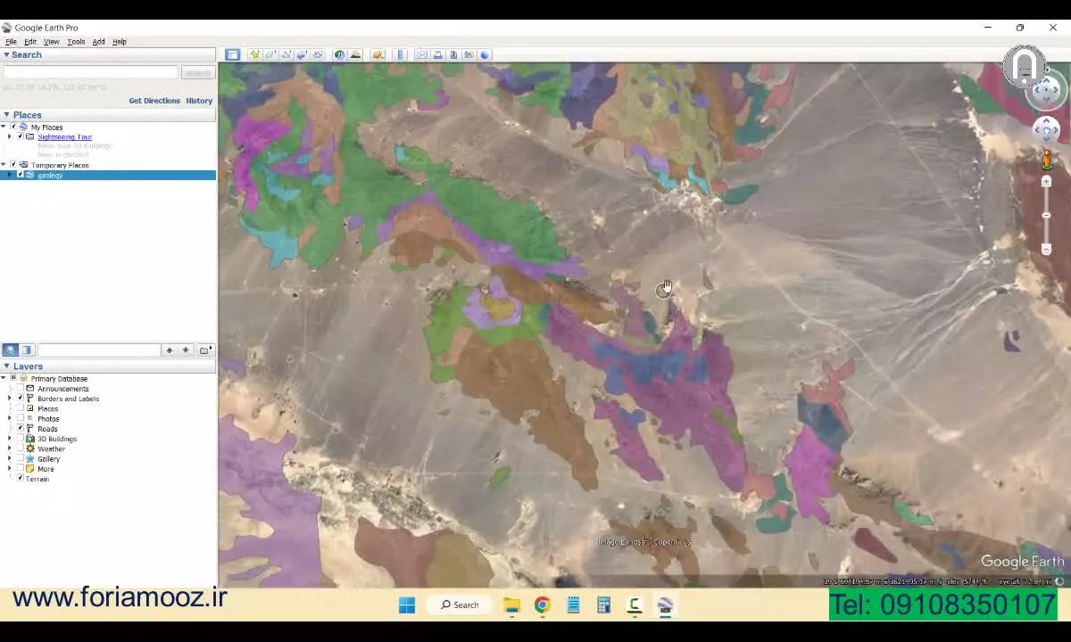 نمایش نقشه زمین شناسی Geology  ایران روی برنامه گوگل ارث